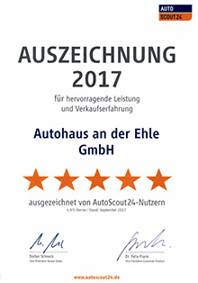 Autohaus an der Ehle in Möckern, Auszeichung für hervorragende Leistung und Verkaufserfahrung 2017