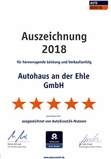 Autohaus an der Ehle in Möckern, Auszeichung für hervorragende Leistung und Verkaufserfahrung 2018