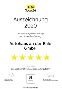 Autohaus an der Ehle in Möckern, Auszeichung für hervorragende Leistung und Verkaufserfahrung 2020